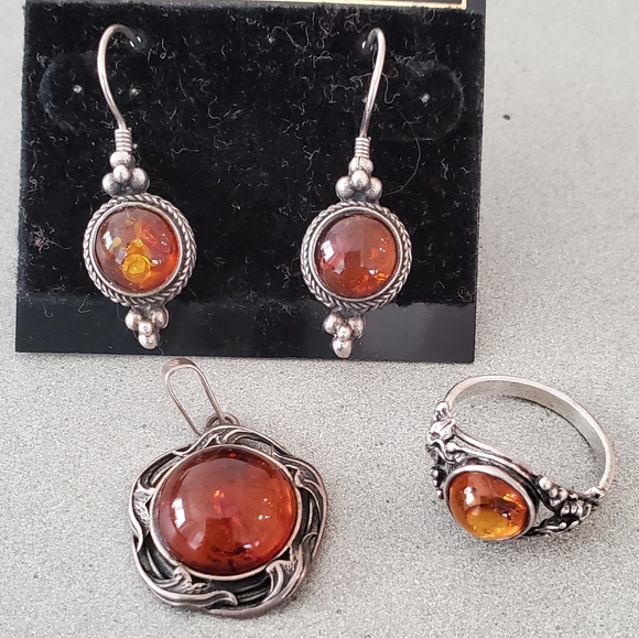 Genuine Amber Sterling Silver Jewelry - Picture 2 of 3